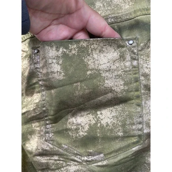 ALEMBIKA Green Gold Foil Cargo Pants | Size 2 | US 10 Designer Boho Luxe Punk - Picture 11 of 12